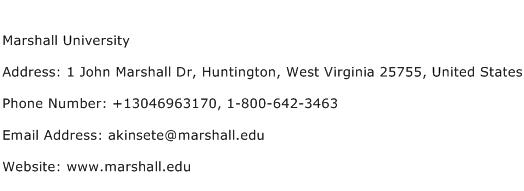 Marshall University Address Contact Number