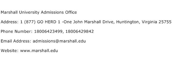 Marshall University Admissions Office Address Contact Number