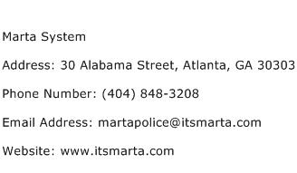 Marta System Address Contact Number