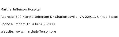Martha Jefferson Hospital Address Contact Number