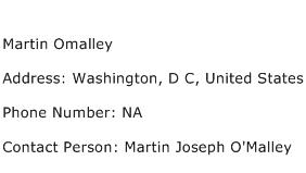 Martin Omalley Address Contact Number