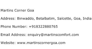 Martins Corner Goa Address Contact Number