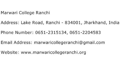 Marwari College Ranchi Address Contact Number