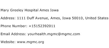 Mary Greeley Hospital Ames Iowa Address Contact Number