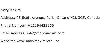 Mary Maxim Address Contact Number