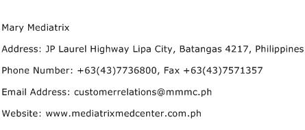 Mary Mediatrix Address Contact Number