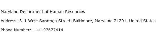 Maryland Department of Human Resources Address Contact Number