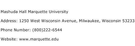 Mashuda Hall Marquette University Address Contact Number