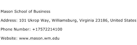 Mason School of Business Address Contact Number
