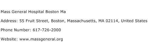 Mass General Hospital Boston Ma Address Contact Number