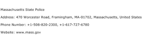 Massachusetts State Police Address Contact Number