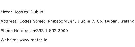 Mater Hospital Dublin Address Contact Number