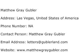 Matthew Gray Gubler Address Contact Number