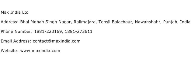 Max India Ltd Address Contact Number