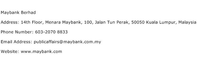 Maybank Berhad Address Contact Number