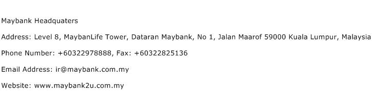 Maybank Headquaters Address Contact Number