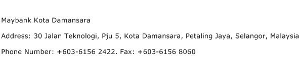 Maybank Kota Damansara Address Contact Number