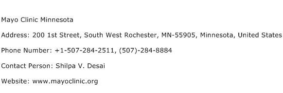 Mayo Clinic Minnesota Address Contact Number