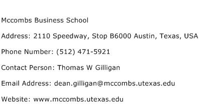 Mccombs Business School Address Contact Number