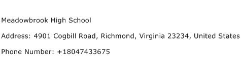 Meadowbrook High School Address Contact Number