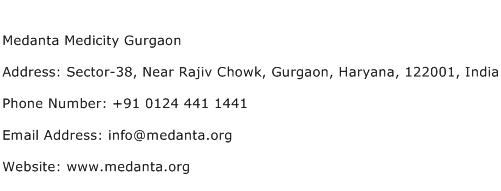 Medanta Medicity Gurgaon Address Contact Number