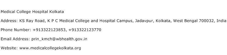 Medical College Hospital Kolkata Address Contact Number