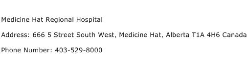 Medicine Hat Regional Hospital Address Contact Number