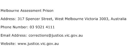 Melbourne Assessment Prison Address Contact Number