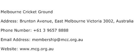 Melbourne Cricket Ground Address Contact Number