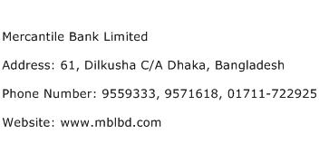 Mercantile Bank Limited Address Contact Number