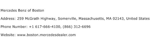 Mercedes Benz of Boston Address Contact Number