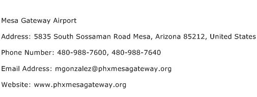 Mesa Gateway Airport Address Contact Number