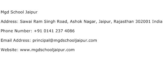 Mgd School Jaipur Address Contact Number