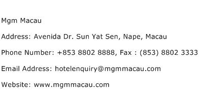 Mgm Macau Address Contact Number