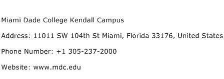 Miami Dade College Kendall Campus Address Contact Number