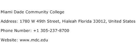 Miami Dade Community College Address Contact Number