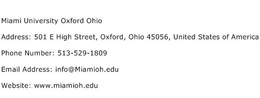 Miami University Oxford Ohio Address Contact Number
