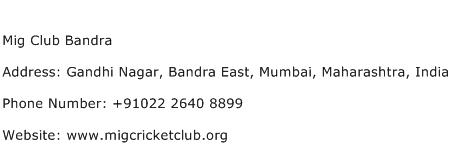 Mig Club Bandra Address Contact Number