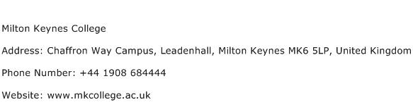 Milton Keynes College Address Contact Number