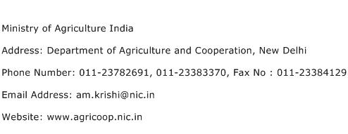 Ministry of Agriculture India Address Contact Number