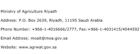 Ministry of Agriculture Riyadh Address Contact Number