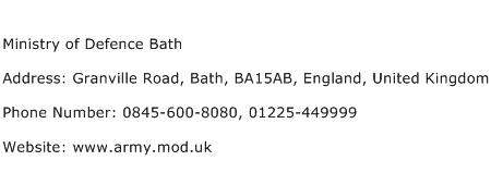 Ministry of Defence Bath Address Contact Number