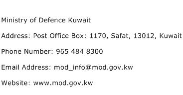 Ministry of Defence Kuwait Address Contact Number