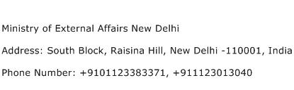 Ministry of External Affairs New Delhi Address Contact Number