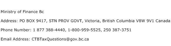 Ministry of Finance Bc Address Contact Number