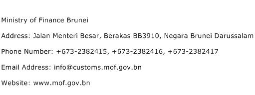 Ministry of Finance Brunei Address Contact Number