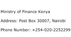 Ministry of Finance Kenya Address Contact Number