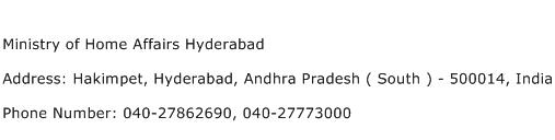 Ministry of Home Affairs Hyderabad Address Contact Number