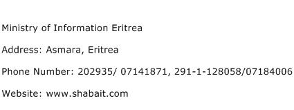 Ministry of Information Eritrea Address Contact Number