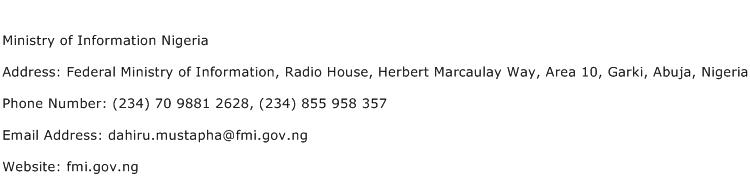 Ministry of Information Nigeria Address Contact Number